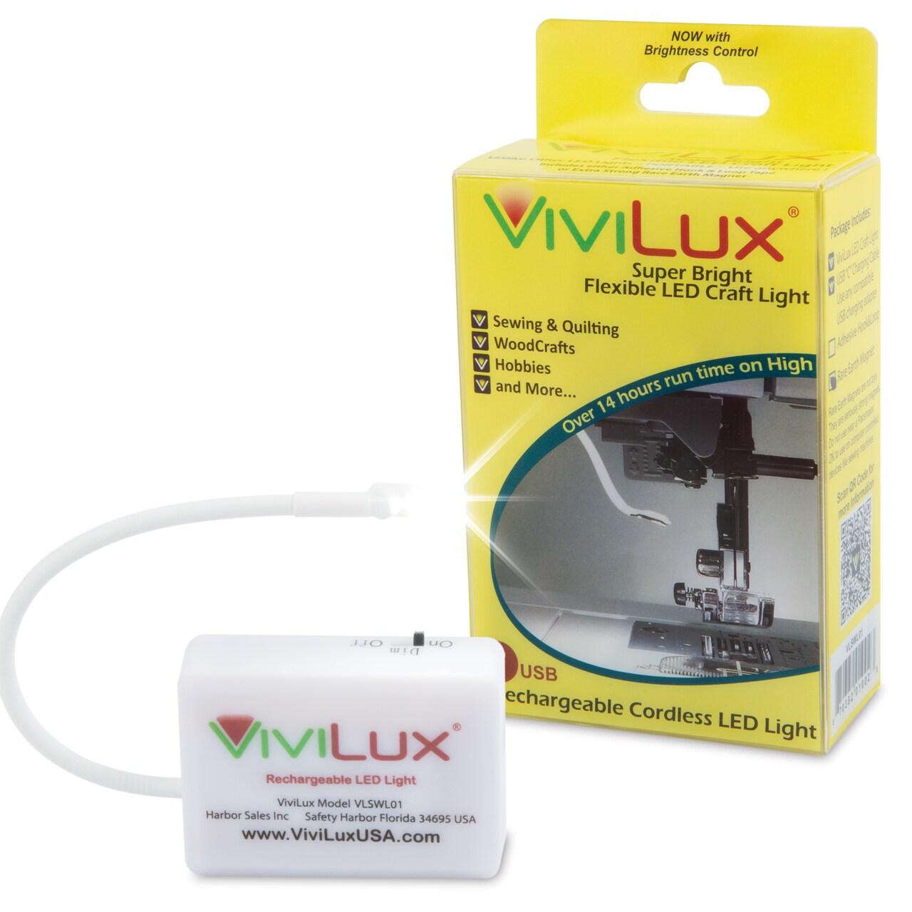 ViviLux LED Craft & Sewing Light Adjustable Task Light, 1200 Lumens, Rechargeable Battery, for Crafts and Hobbies, Mounts with Rare Earth Magnet